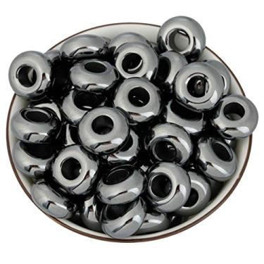 Imagem de Nupuyai — Contas largas de pedra grande para fabricação de joias, pacote com 30, contas europeias de rondelle polidas para berloques, Hematite, 8x14(mm), 30