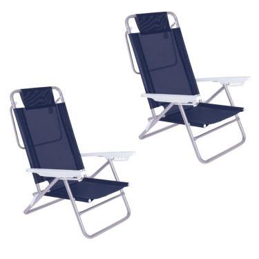 Imagem de Kit 2 Cadeira Alumínio Reclinável 6 Posições Praia Mor Azul