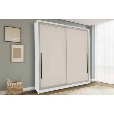 Imagem de Guarda Roupa Casal 2 Portas de Correr e 2 Gavetas Valência Branco/Creme - Politorno