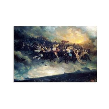 Imagem de Impressão The Wild Hunt of Odin Pôster Peter Nicolai Arbo Pintura Germânica Viking Nórdico Pagão Deus Odin Sky War Decoração de parede 120 x 80 cm (47 x 31 pol) Sem moldura