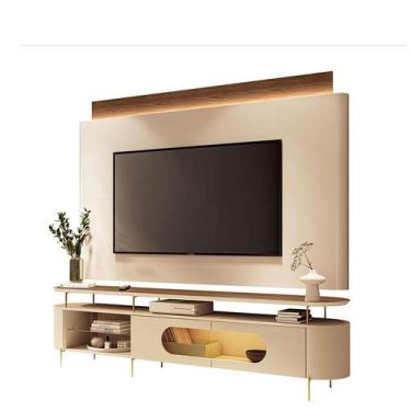 Imagem de Rack Bancada Ária com Painel Suspenso Nobre Castanho Off White - HB Mó