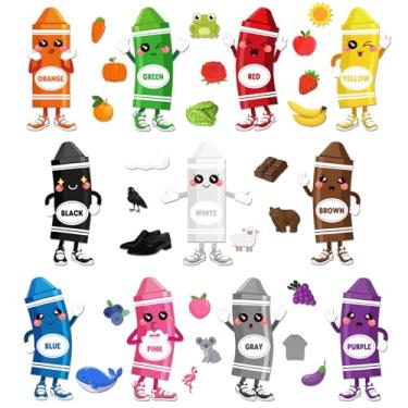 Imagem de Arosche Conjunto de decorações de quadro de avisos para sala de aula, recortes coloridos de giz de cera Welcome Back to School quadro de avisos para crianças pré-escolares, jardim de infância, sala de