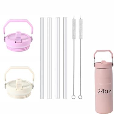 Imagem de Substituição de tampa de copo de 2 peças para Stanley Iceflow 2.0, com 4 peças de substituição de palha/2 peças de escova de limpeza para fluxo de gelo (bege e rosa, 680 g)