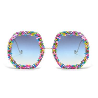 Imagem de Óculos de sol grandes Goggle femininos e masculinos, multicoloridos, tendências de luxo, punk, UV400 (dourado-azul)