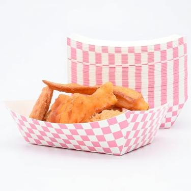 Imagem de Yaure Joy Não é necessário dobrar, 50 peças, suprimentos de festa guingão de 900 g, bandejas de papel descartáveis para chá de casamento, chá e lanche de nacho (rosa claro)