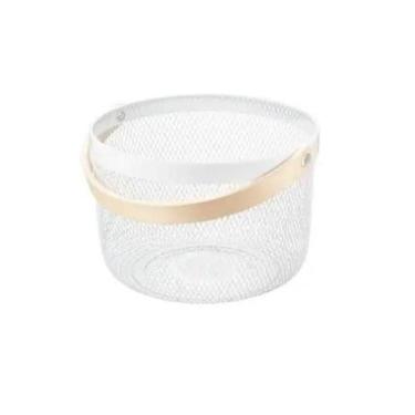 Imagem de Cesto de Metal Redondo com Alça de madeira Branco - Paramount