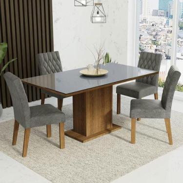 Imagem de Conj. Mesa Tampo De Vidro 4 Cadeiras Rustic/Cinza/silver - MADESA