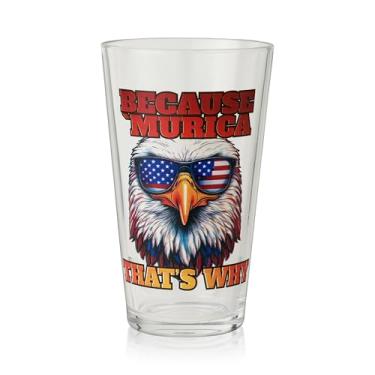 Imagem de TRUE Because 'Murica Pint Glass, Copos de cerveja para o Dia da Independência, 4 de julho, Memorial Day, Utensílios de bebida versáteis para cervejas e muito mais, presentes perfeitos para homens
