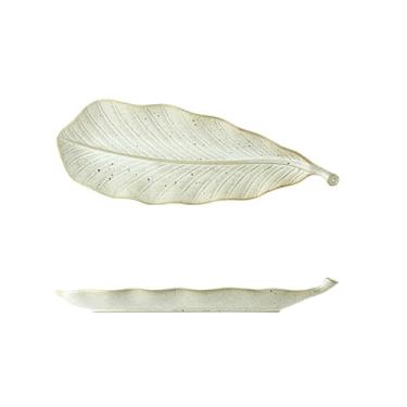 Imagem de Prato longo criativo de cerâmica retrô para casa prato de pastelaria requintado ocidental - branco gergelim brilhante