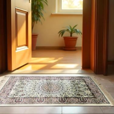 Imagem de 1 Tapete Capacho Belga Grande Limpa Seca Es Cl 66 x 110 Vr (D10Cla Bege Branco Amarelo - Classico Medalhão Floral)