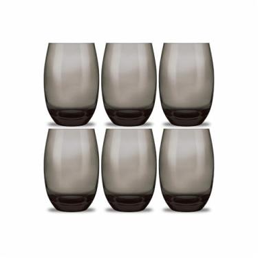 Imagem de Jogo Copos Aruba Vidro Fumê Multiuso Luxo 465ml Cinza 6 Copos Refrigerante Suco