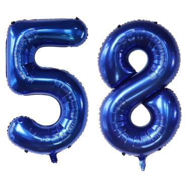 Imagem de 101 cm, 58 balões com números de hélio azul marinho, 58 balões autovedantes para decorações de aniversário e decoração de festa de aniversário (azul marinho 58)