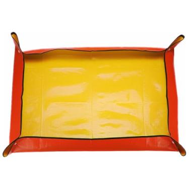 Imagem de HARFINGTON Tapete de repotting 75 cm x 100 cm de tecido PE à prova d'água tapete de replantio de plantas bandeja de jardinagem portátil dobrável com fivela de plástico para mudança de plantas internas