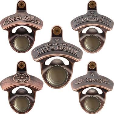 Imagem de HAIICEN Abridor de garrafas magnético, 5 peças, montado na parede, antigo, rústico, cobre para garagem, cozinha, casa, bar