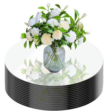 Imagem de Pacote com 14 peças centrais redondas espelhadas para decoração de mesas, bandejas redondas de acrílico de 15 cm, pratos para mesa central, velas, casamento, chá de bebê, Natal, Ano Novo, decoração de