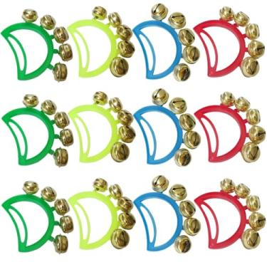 Imagem de 32 sinos de mão, instrumentos musicais Orff, Jingle Bells, 4 cores, criadores de ruído de pandeiro para pequenos e adultos, ideal para festas, celebrações e aulas de música