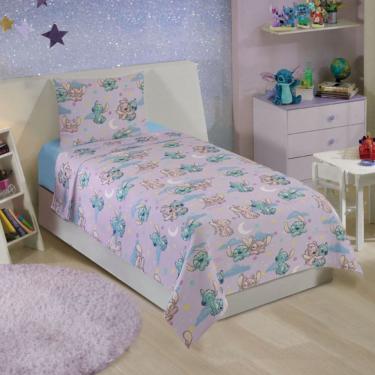 Imagem de Roupa de Cama 100% Microfibra 3 Peças Stitch Angel Rosa Solt