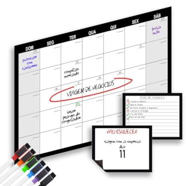 Imagem de Quadro branco Imã de geladeira planner mensal magnético para geladeira jogo com calendário mensal grande e dois quadros para anotações/coisas a fazer/compras com 6 marcadores magnéticos incluídos.