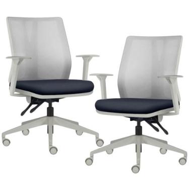 Imagem de Kit 2 Cadeiras de Escritório Giratória Diretor Flow F02 Base Cinza Sin