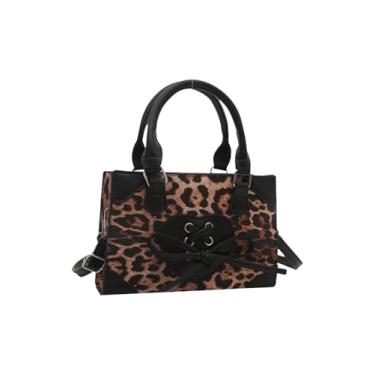 Imagem de QWINEE Bolsa feminina com estampa de leopardo, alça superior, bolsa clutch com laço, guepardo, quadrada, bolsa transversal, Preto, One Size