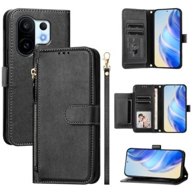 Imagem de Kukoufey Capa compatível com Vivo X200 FE, compatível com Vivo S30 Pro Mini 5G V2465A Flip PU Leather Zipper Wallet Capas protetoras pretas