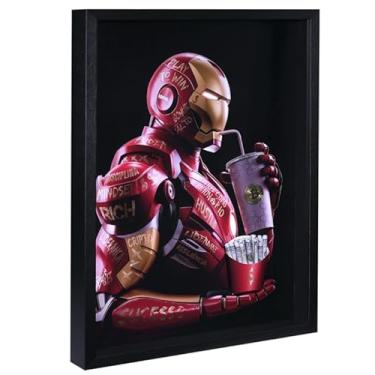 Imagem de Quadro Decorativo Bilionário de Ferro, Arte Moderna, 64x48cm, Moldura Preta com Vidro