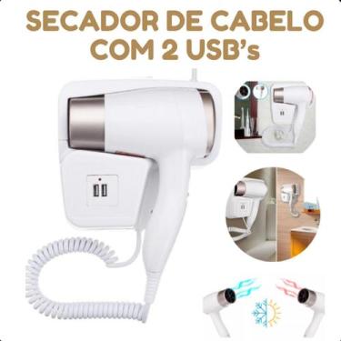Imagem de Secador 110V de Cabelo Branco Compacto para Hotéis, Piscinas e Banheir