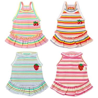 Imagem de XGDMEIL Lindo vestido de cachorro pequeno para meninas roupas para cachorro primavera verão animais de estimação filhotes de gatos listrado roupas para Shih Tzu Yorkies Chihuahua maltês (4 peças, GG)