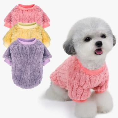Imagem de Suéter para cães, pacote com 3 roupas e casacos, jaqueta para cães pequenos ou médios, meninos ou meninas, suéteres macios e quentes para gatos (lavanda, rosa, amarelo manteiga, grande)