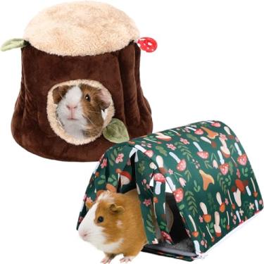Imagem de Abbylike Pacote com 2 unidades, esconderijo de porquinho-da-índia, túnel de porquinho-da-índia lavável e cama de coelho macia, acessórios para gaiola de animais pequenos para hamster, chinchila, furão