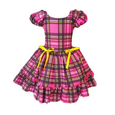 Imagem de Vestido Luxo Temático Infantil Festa Junina São João Quadrilha Xadrez 