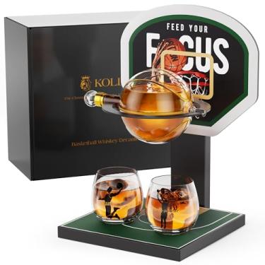 Imagem de Kollea Conjunto de decantador de uísque de basquete com suporte de quadra verde e 2 copos, presentes legais de uísque para homens, pai, namorado, treinador, fãs de basquete – aniversário, dia de jogo