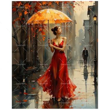 Imagem de TAOPAOLAB Kit de pintura por números da moda para adultos - DIY mulher vestido vermelho com pintura de guarda-chuva em tela 40,6 x 50,8 cm, conjunto de tinta acrílica, adequado para iniciantes, arte
