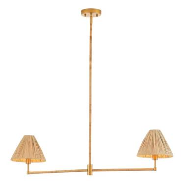 Imagem de MhyTogn 96,5 cm Boho Luz pendente de vime tecido à mão 2 luzes rústica fazenda lustre costeiro para cozinha, ilha, sala de estar, sala de jantar, certificado UL