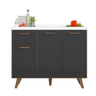 Imagem de Balcão Para Pia 3 Portas 1 Gaveta (Sem Tampo) 105cm Olinda Freijo Uv Grafite Acetinado - SSX Multicoisas