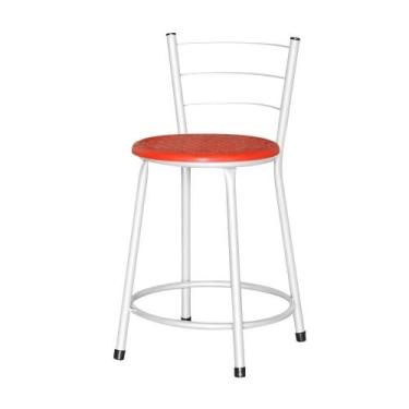 Imagem de Banqueta Baixa Assento Ratan Branca Retro - Lamar Design, Vermelho