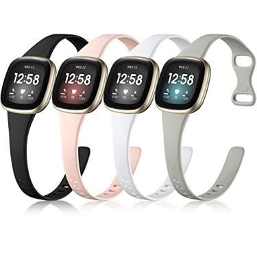 Imagem de Getino Compatível com Fitbit Versa 3/Versa 4 Bandas/Sense/Sense 2 pulseiras femininas e masculinas, acessórios esportivos finos duráveis, pulseira fina para Fitbit Versa 3/Versa 4/Sense/Sense 2, P preto/cinza/rosa/branco