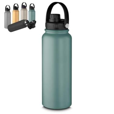 Imagem de Garrafa Térmica Parede Dupla 1,1L em Aço Inox com Alça – Mantém Bebidas Quentes ou Frias por até 16h – Tampa Rosqueável com Vedação de Silicone, LLAM Store (Verde)