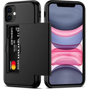 Imagem de Capa para iPhone 11 com suporte para cartão de crédito (loja 2 cartões), capa carteira fina Areaphmet para iPhone 14 capa deslizante oculta, capa protetora de camada dupla à prova de choque para