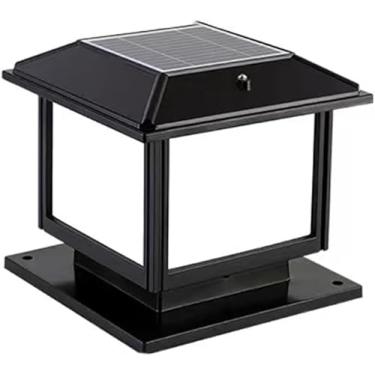 Imagem de Candeeiro de poste solar ao ar livre impermeável porta de porta candeeiros de estigma candeeiros de estigma acessório de iluminação de paisagem de jardim de alto brilho, preto, 50 cm