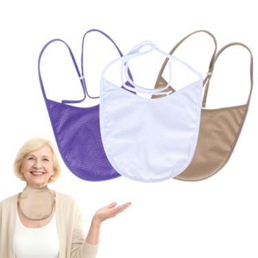 Imagem de Ehucon Capa para estoma de pescoço de traqueostomia com alça ajustável, protetor de traqueia respirável para laringectomia para tratamento de traqueostomia (branco, cáqui e roxo - 3 peças, grande)