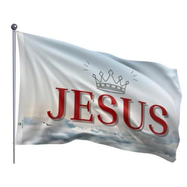 Imagem de Bandeira Jesus nos Céus com Coroa 90x128cm Dupla Face Estampada
