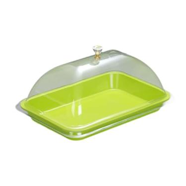 Imagem de SiaBiced Suporte para bolo com tampa, prato para bolo, reutilizável, retangular transparente, portátil, prato de servir, tampa para cozinha de festival em casa, Verde
