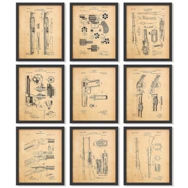 Imagem de 97 Decor Impressões de patente de arma vintage – Pôster de arma antiga, arte de parede de plantas de arma, pintura antiga de rifle, arte de patente de arma de revólver para decoração de caverna de homem doméstico (20 x 25 cm sem moldura)