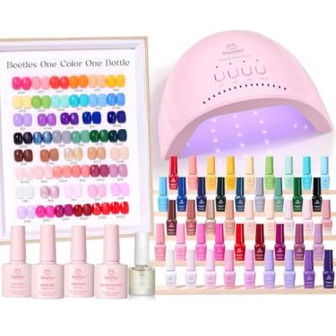 Imagem de Kit de esmalte de gel Beetles com luz em U V - Kit de esmalte de gel de 45 cores de uma cor, um frasco, 75 peças, presentes para mulheres e adolescentes com camada superior de base, beleza