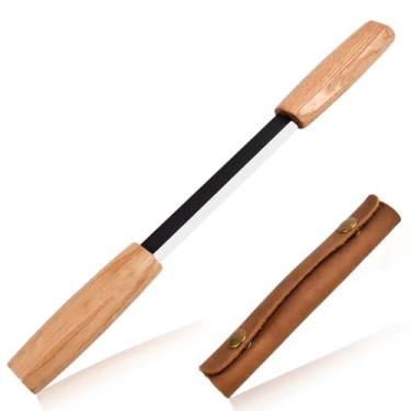 Imagem de LEONTOOL Faca de desenhar, ferramenta de marcenaria, faca de descascar de 14 cm com bainha de couro, raspador de madeira SK5, alças retas, ferramentas de entalhe em madeira, ferramenta de barbear para