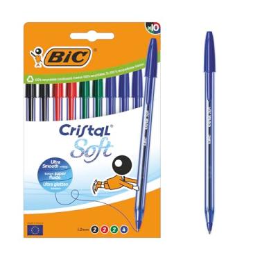 Imagem de Bic Canetas esferográficas macias Cristal ponta média (1,2 mm) com tinta Easy Glide – Cores sortidas, caixa com 10