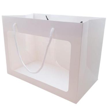 Imagem de Sacola de Papel com visor de PVC - Branca - 29x21x16cm - 1 unidade - R