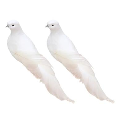 Imagem de Cabilock 2 peças de pomba branca realista pássaro decorativo com clipes. Adoráveis enfeites de pomba pastoral para festa de casamento, jardim e fotografia, adereços de estátuas de pombo falso de penas