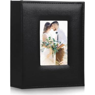 Imagem de RECUTMS Álbum de fotos 10 x 15 cm, capa de couro, capa de couro, para família, casamento, crianças, férias, aniversário, álbum de fotos (preto)